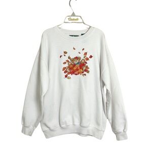 Hunt Club Fall‎ Novelty Embroidered Leaves Bear Crewneck Sweatshirt Size Medium